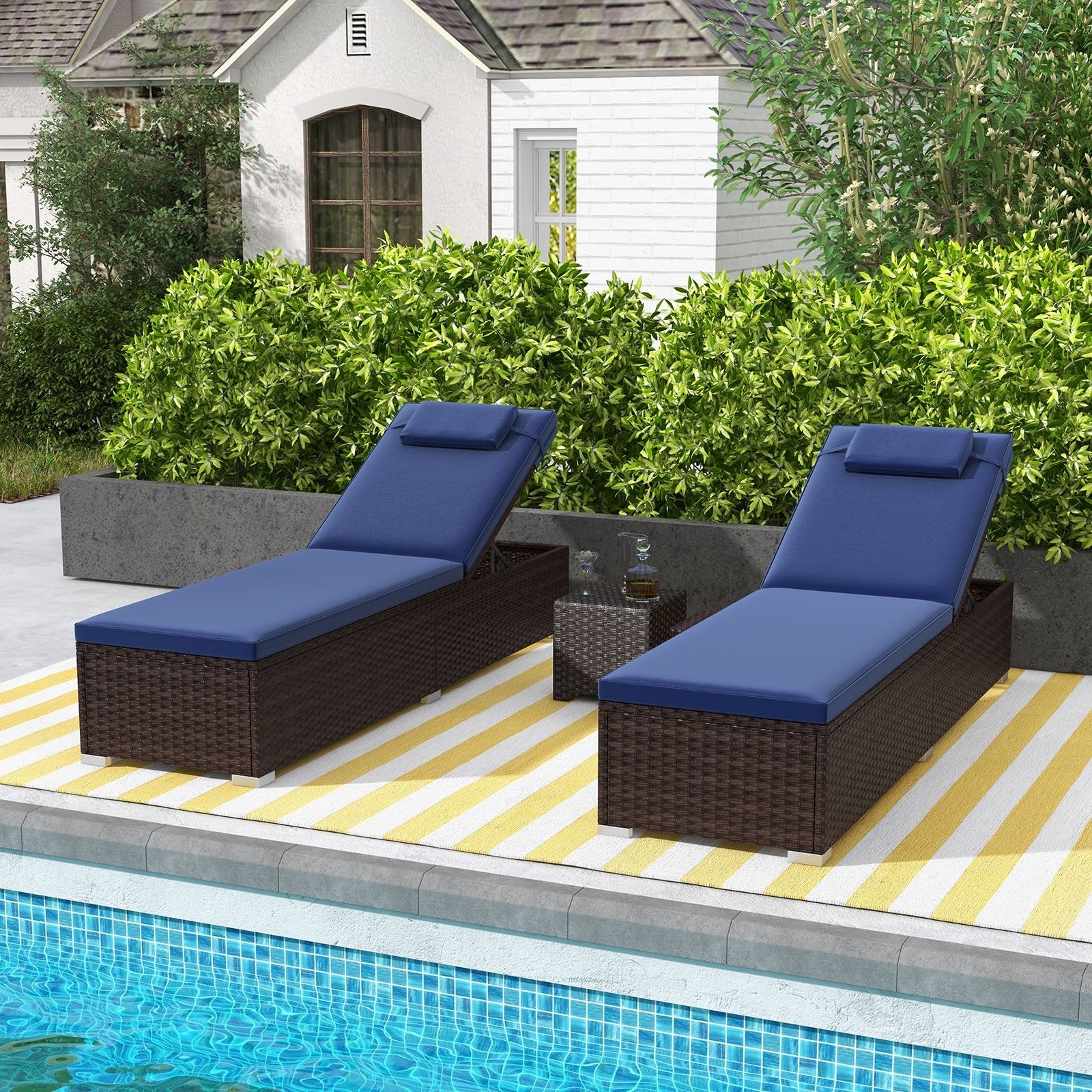 Outdoor PE RattanChaise Lounge with 6-level Backrest, Navy Outdoor Chaise Lounges   at Gallery Canada