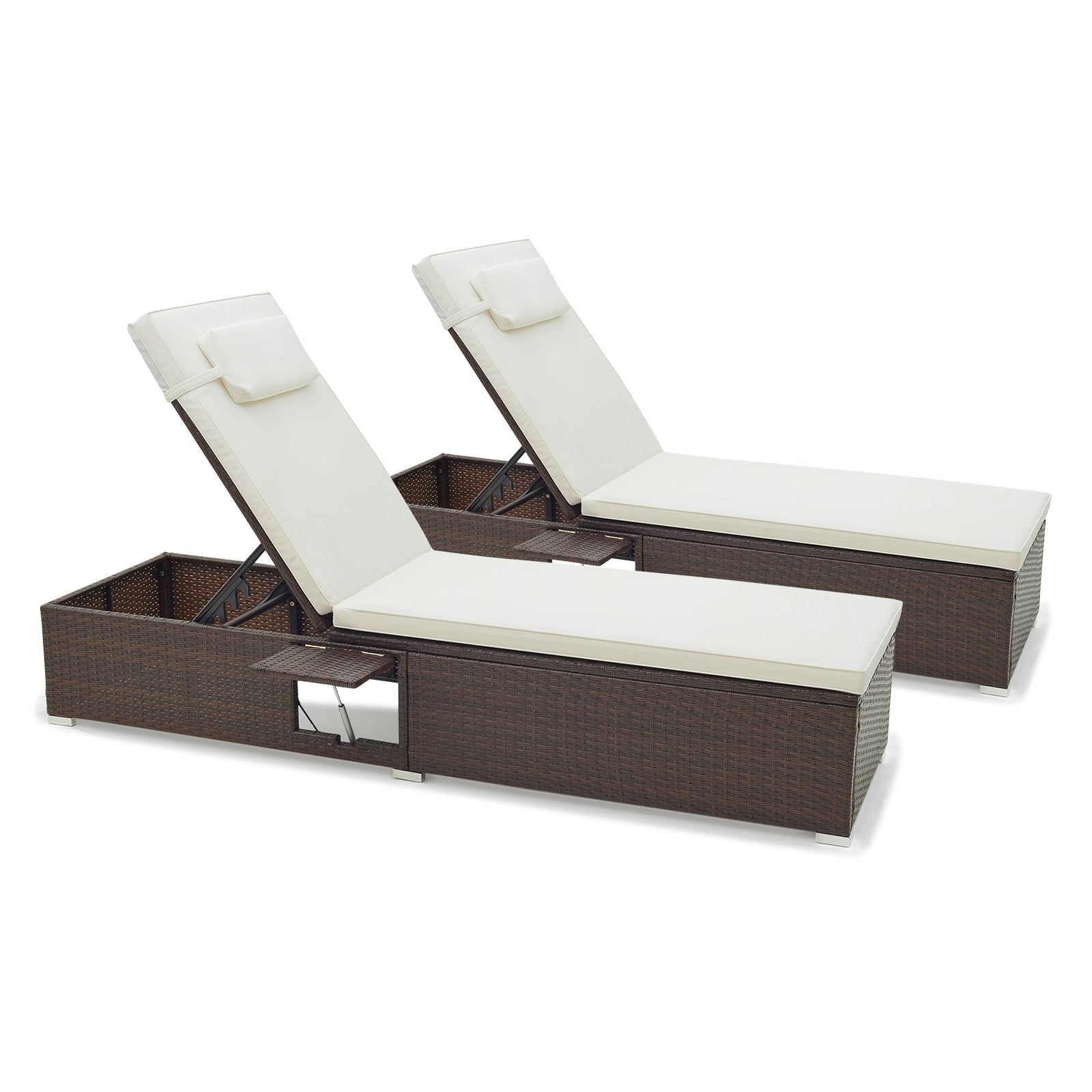 Outdoor PE RattanChaise Lounge with 6-level Backrest, Off White Outdoor Chaise Lounges   at Gallery Canada