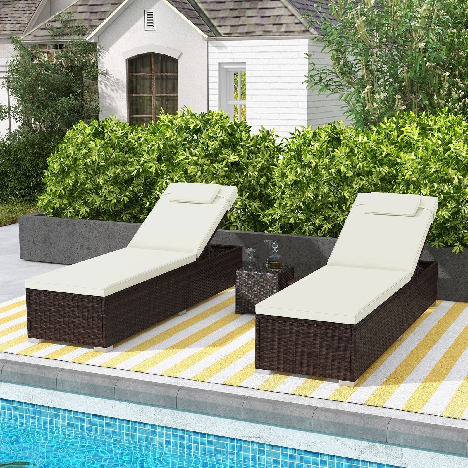 Outdoor PE RattanChaise Lounge with 6-level Backrest, Off White Outdoor Chaise Lounges   at Gallery Canada