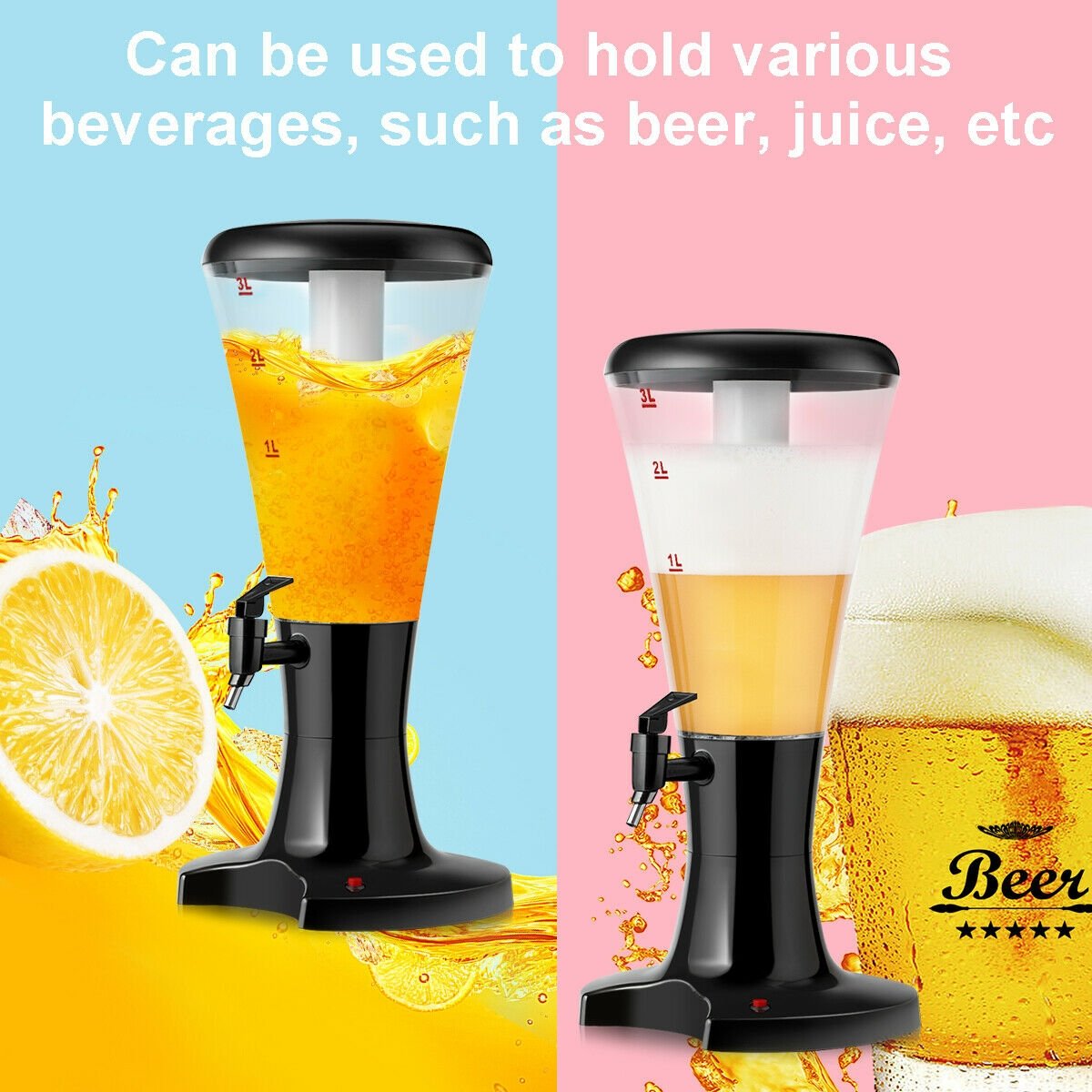 Set of 2 3L Draft Beer Tower Dispenser with LED Lights, Black Water Dispensers   at Gallery Canada