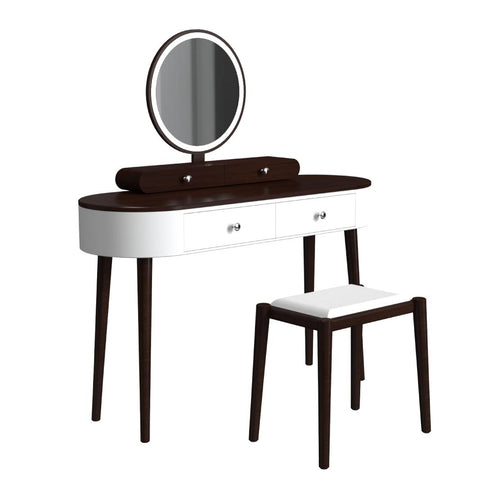 Makeup Vanity Table Set with LED Mirror and 3 Spacious Drawers-White, White-Brown