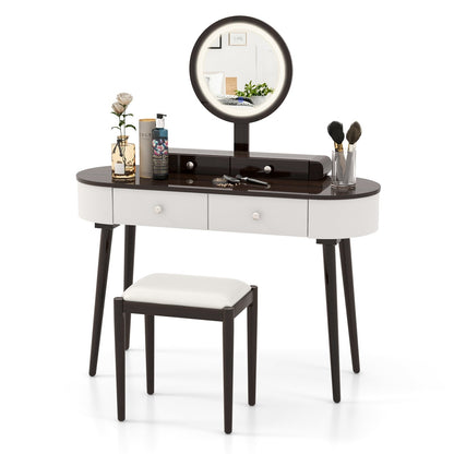 Makeup Vanity Table Set with LED Mirror and 3 Spacious Drawers-White, White-Brown Makeup Vanities   at Gallery Canada