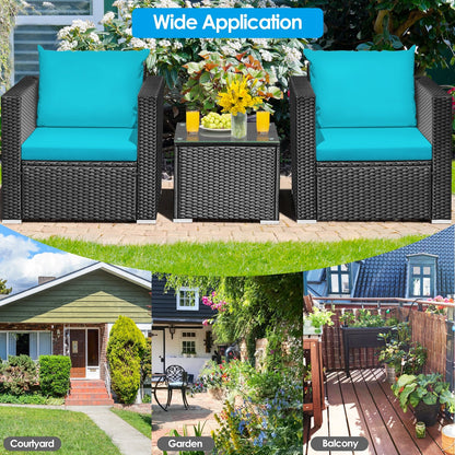 3 Pieces Patio Wicker Conversation Set with Cushion, Turquoise Patio Conversation Sets   at Gallery Canada