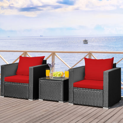 3 Pieces Patio wicker Furniture Set with Cushion, Red Patio Conversation Sets   at Gallery Canada