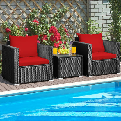 3 Pieces Patio wicker Furniture Set with Cushion, Red Patio Conversation Sets   at Gallery Canada