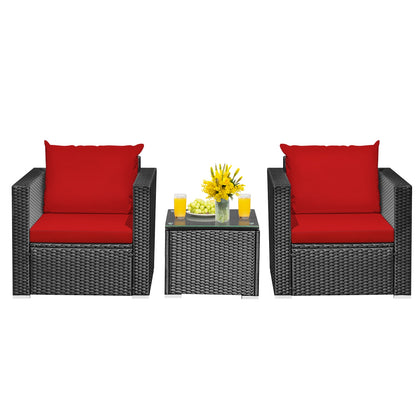 3 Pieces Patio wicker Furniture Set with Cushion, Red Patio Conversation Sets   at Gallery Canada