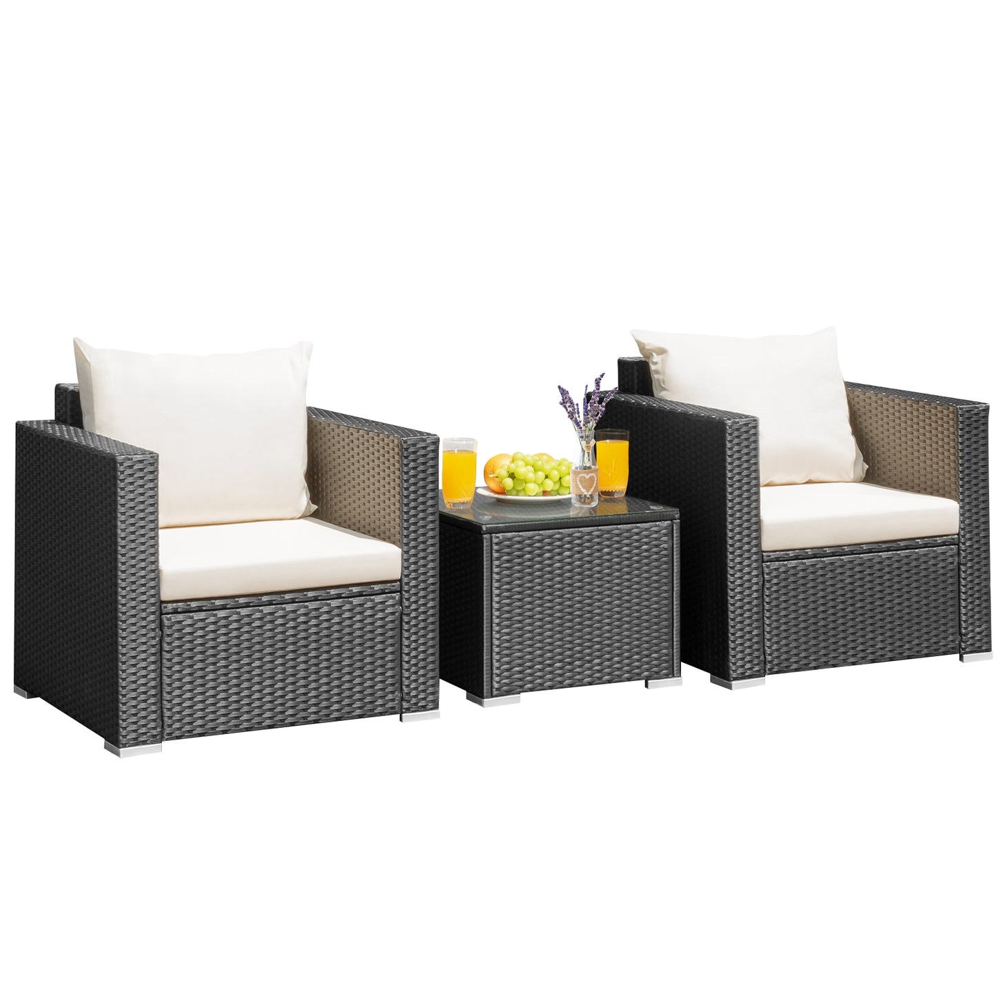 3 Pieces Patio wicker Furniture Set with Cushion, White Patio Conversation Sets White  at Gallery Canada