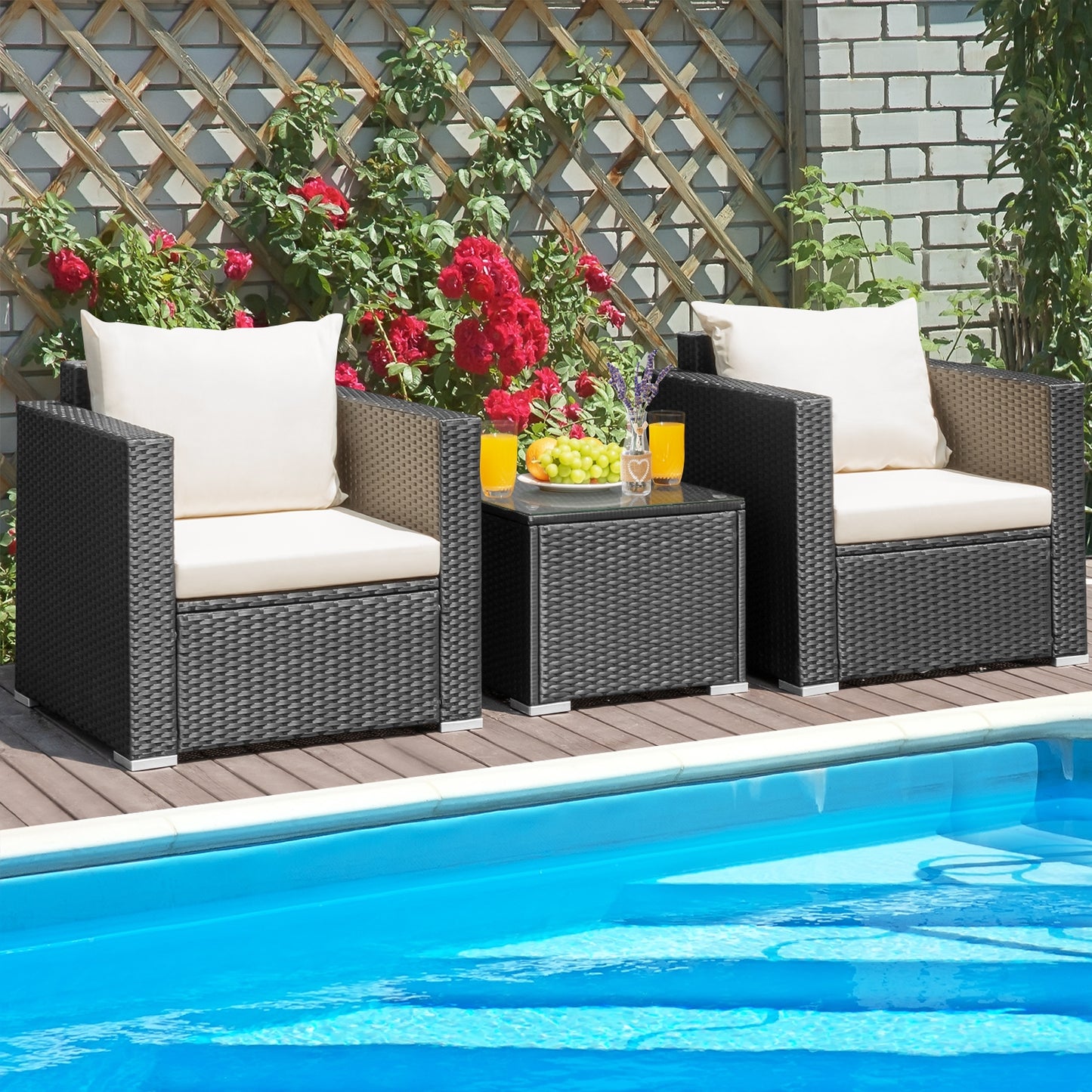 3 Pieces Patio wicker Furniture Set with Cushion, White Patio Conversation Sets   at Gallery Canada