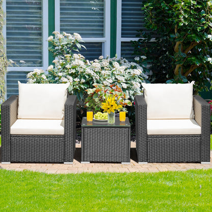 3 Pieces Patio wicker Furniture Set with Cushion, White Patio Conversation Sets   at Gallery Canada