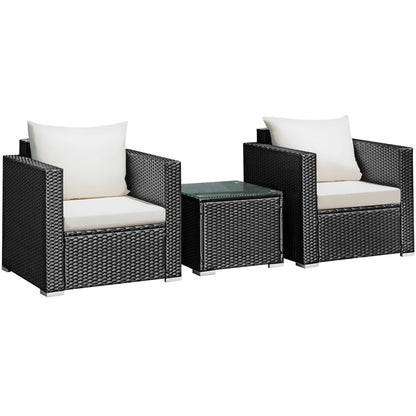 3 Pieces Patio wicker Furniture Set with Cushion, White Patio Conversation Sets   at Gallery Canada