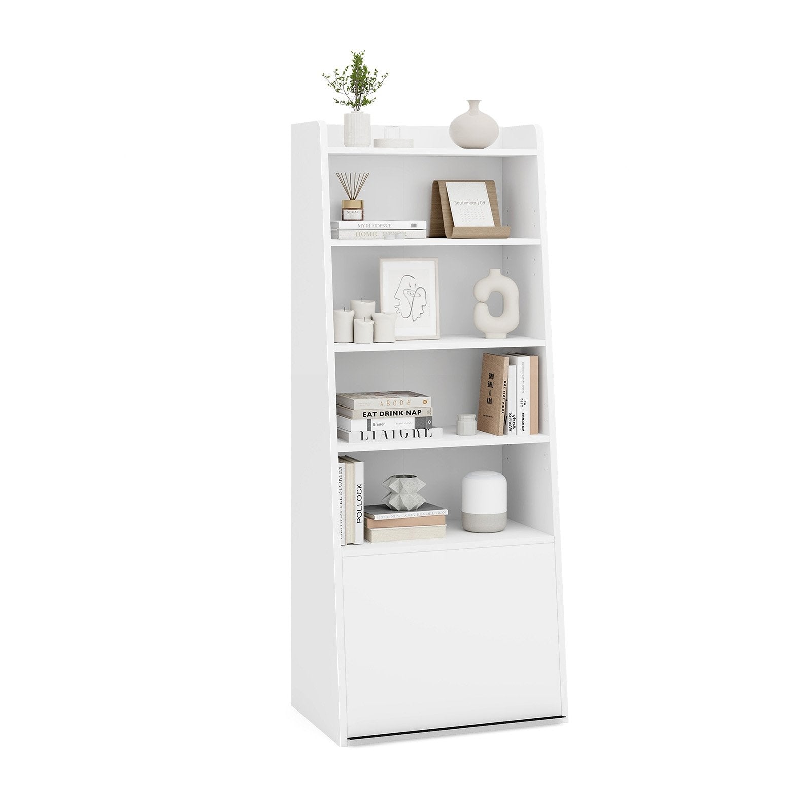 6-Tier Bookcase Freestanding Ladder Bookshelf with 2 Adjustable Shelves and Flip Up Door, White Bookcases   at Gallery Canada