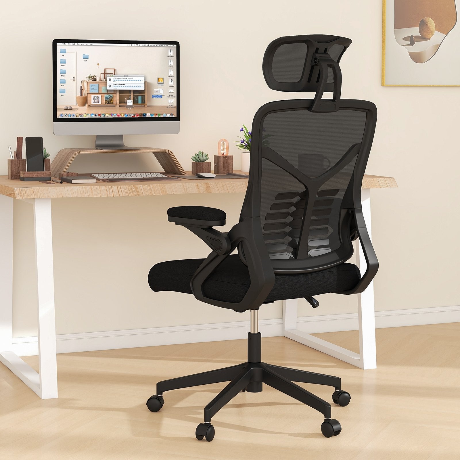 Ergonomic Mesh Office Chair with Lumbar Support and Rocking Function, Black Mesh Chairs   at Gallery Canada