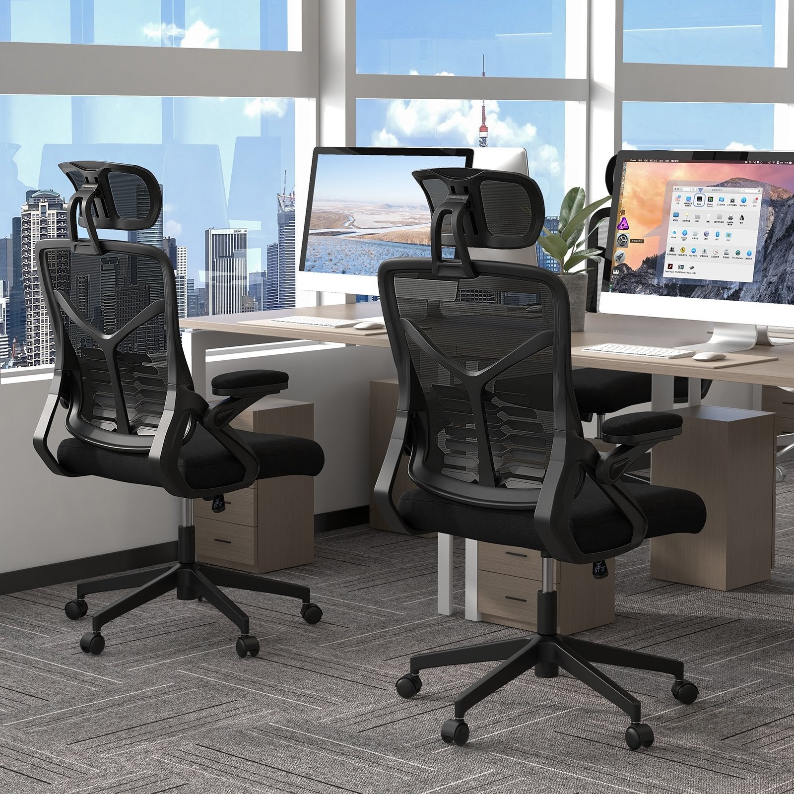 Ergonomic Mesh Office Chair with Lumbar Support and Rocking Function, Black Mesh Chairs   at Gallery Canada