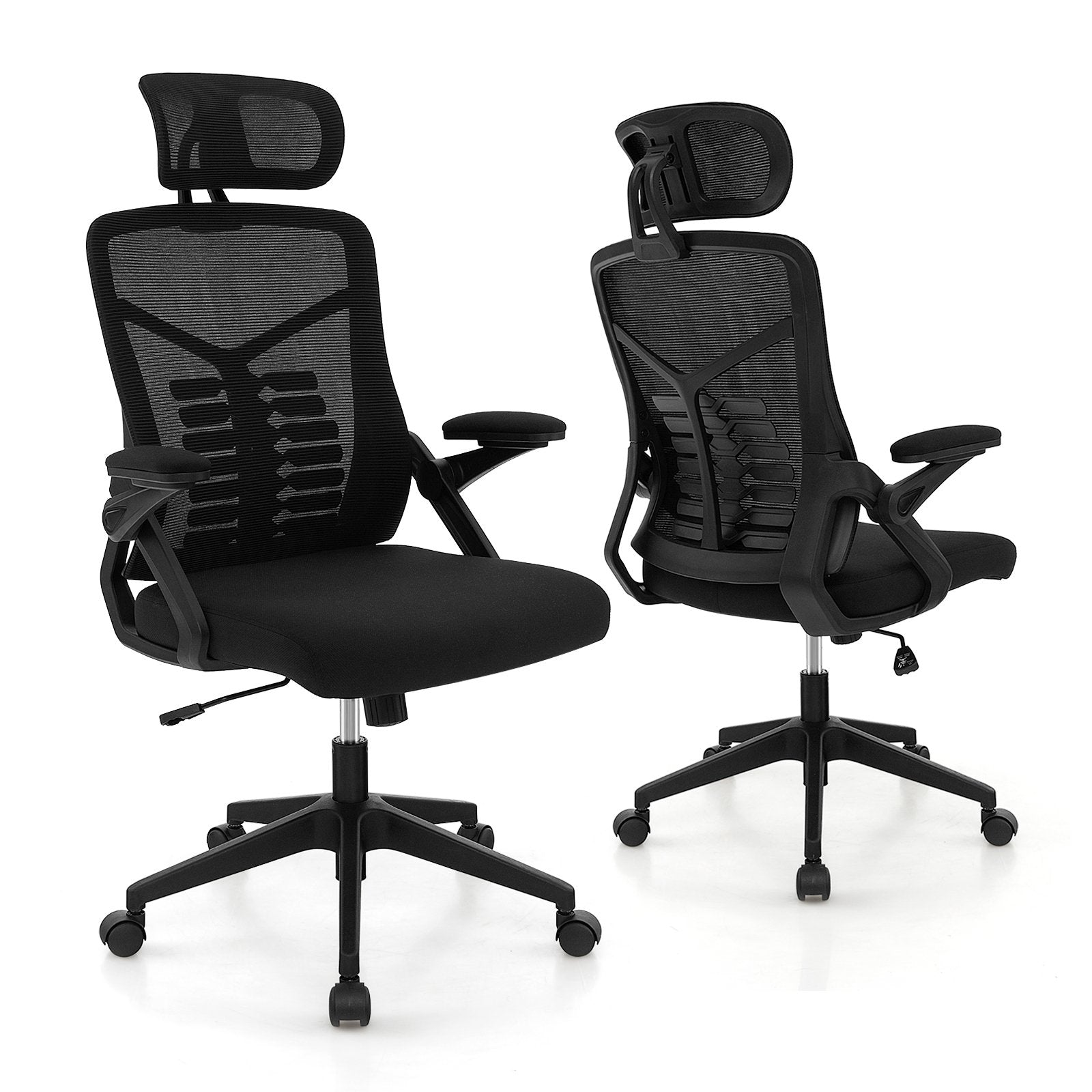 Ergonomic Mesh Office Chair with Lumbar Support and Rocking Function, Black Mesh Chairs   at Gallery Canada