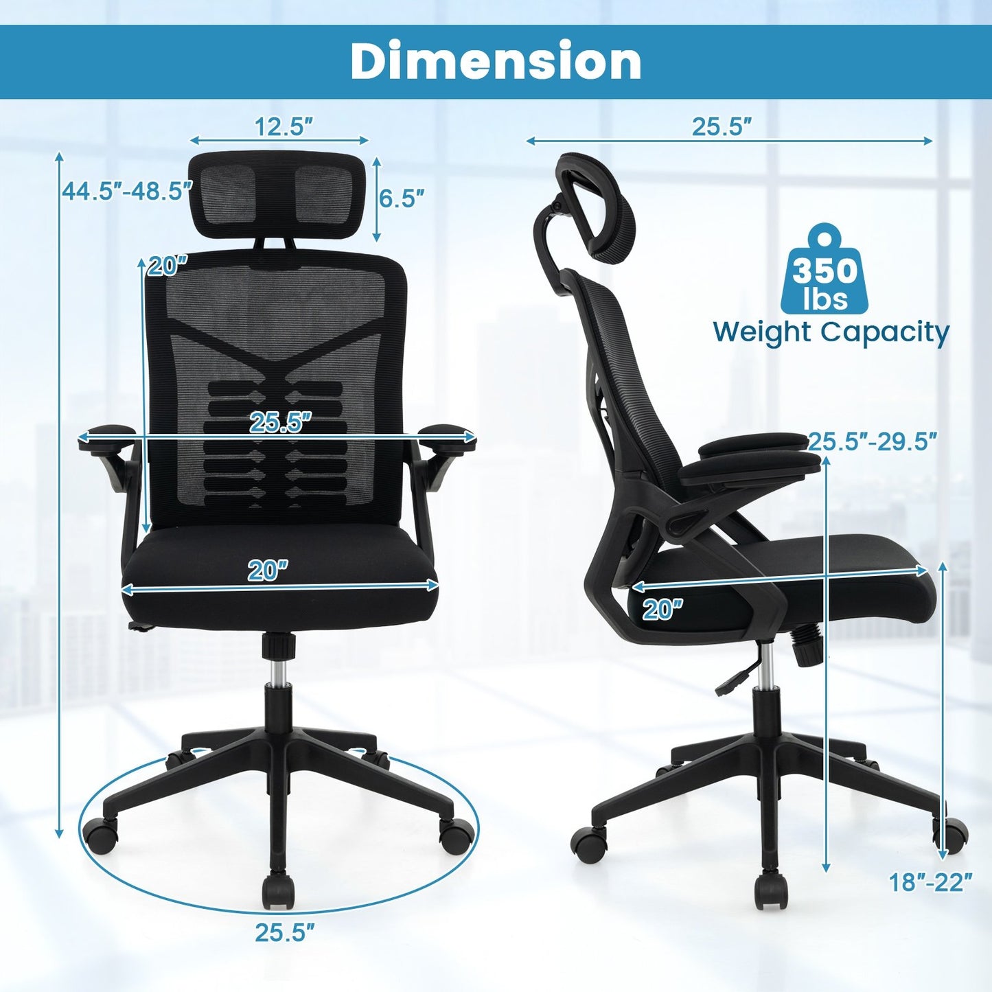 Ergonomic Mesh Office Chair with Lumbar Support and Rocking Function, Black Mesh Chairs   at Gallery Canada