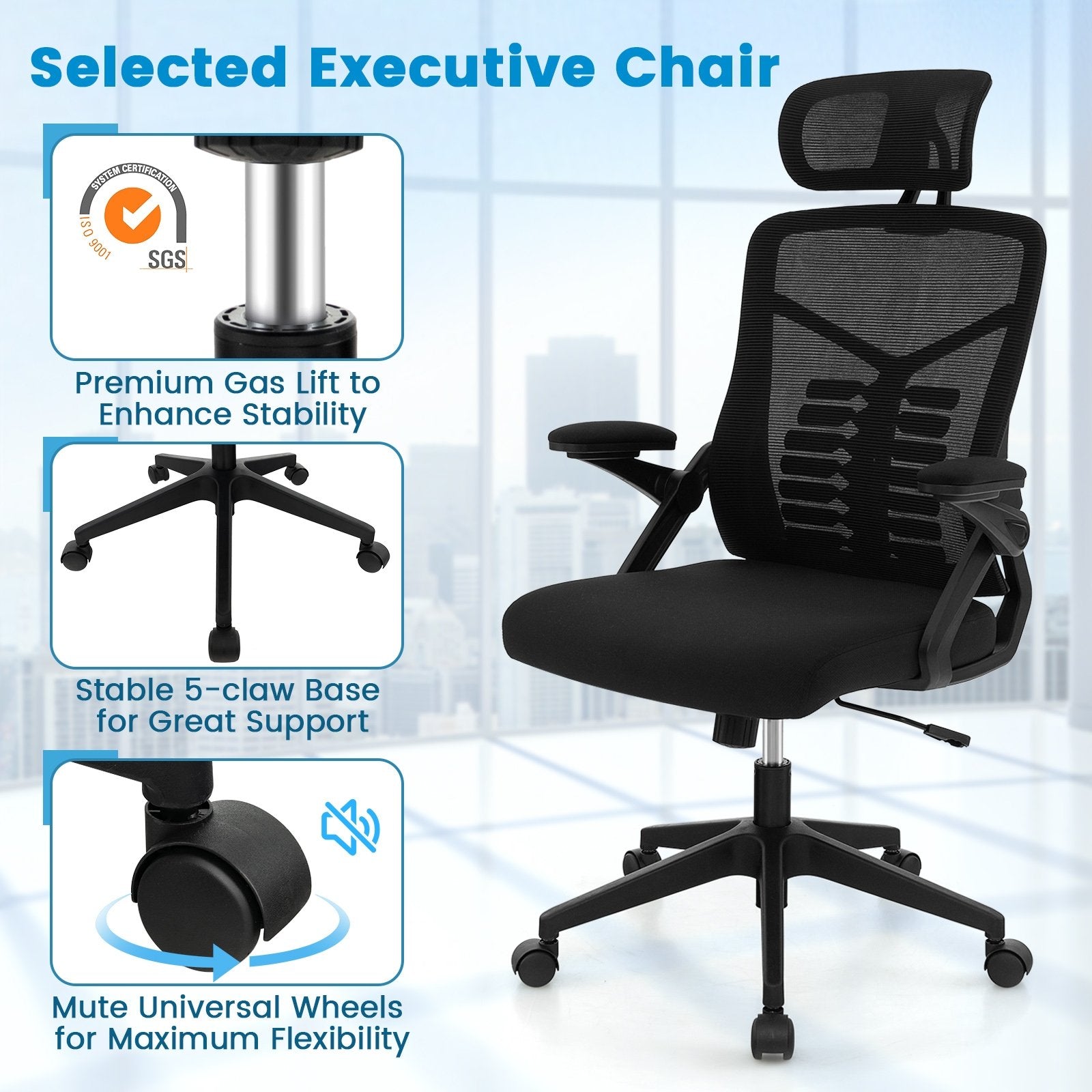 Ergonomic Mesh Office Chair with Lumbar Support and Rocking Function, Black Mesh Chairs   at Gallery Canada