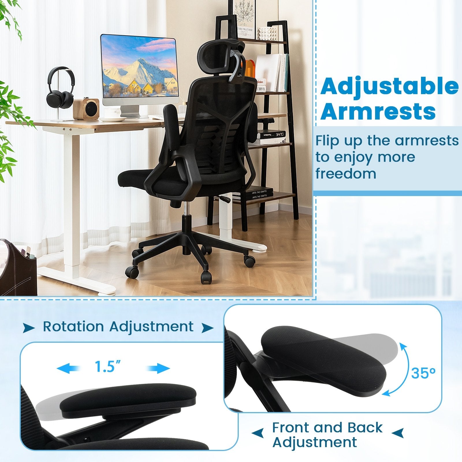 Ergonomic Mesh Office Chair with Lumbar Support and Rocking Function, Black Mesh Chairs   at Gallery Canada