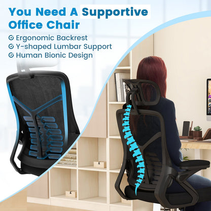 Ergonomic Mesh Office Chair with Lumbar Support and Rocking Function, Black Mesh Chairs   at Gallery Canada