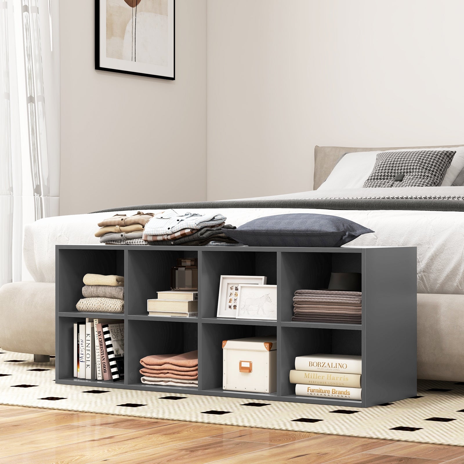 8 Cubbies Shoe Organizer with 500 LBS Weight Capacity, Gray Shoe Racks & Storage Benches at Gallery Canada
