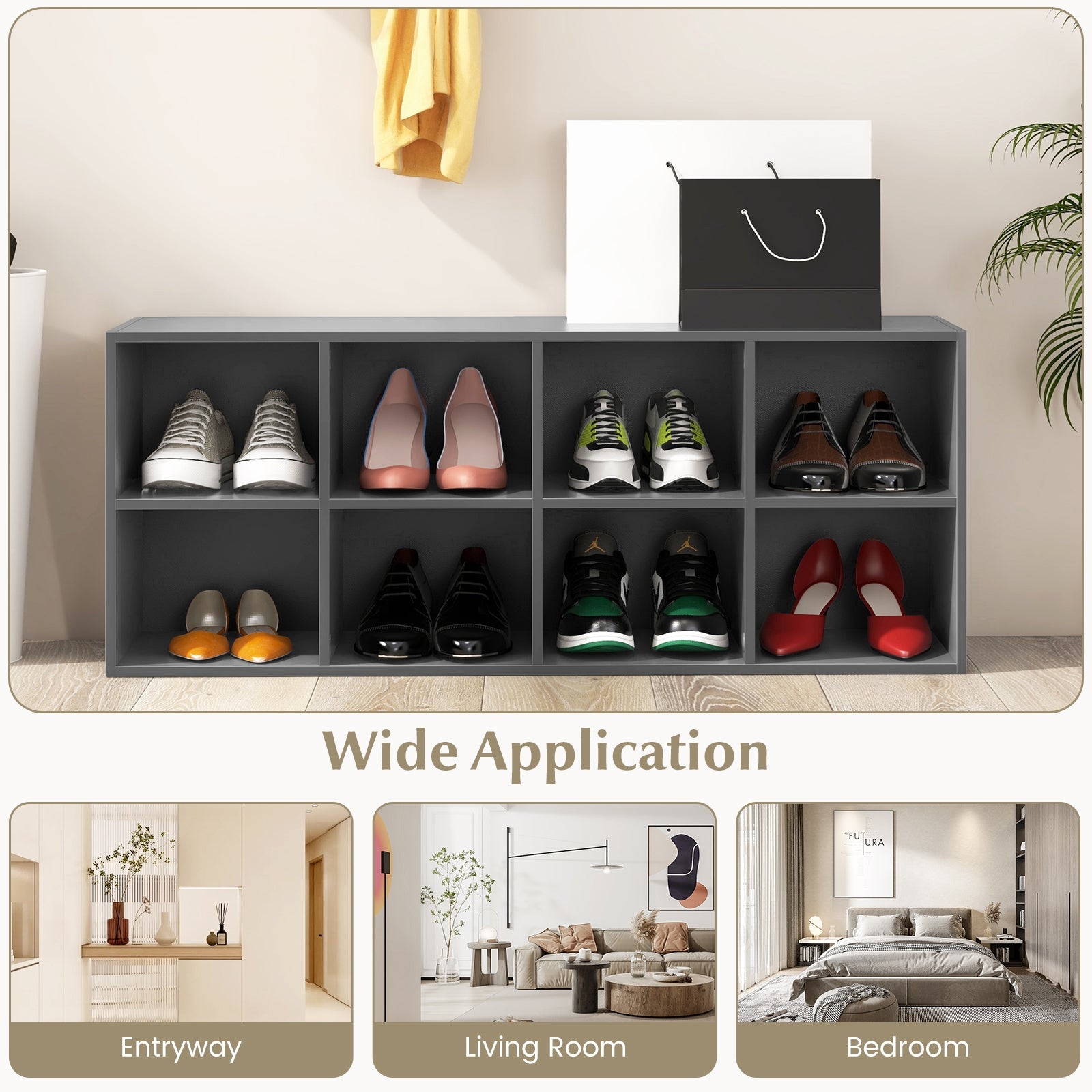 8 Cubbies Shoe Organizer with 500 LBS Weight Capacity, Gray Shoe Racks & Storage Benches at Gallery Canada