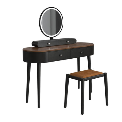 Makeup Vanity Table Set with LED Mirror and 3 Spacious Drawers-Black, Black & Brown Makeup Vanities   at Gallery Canada