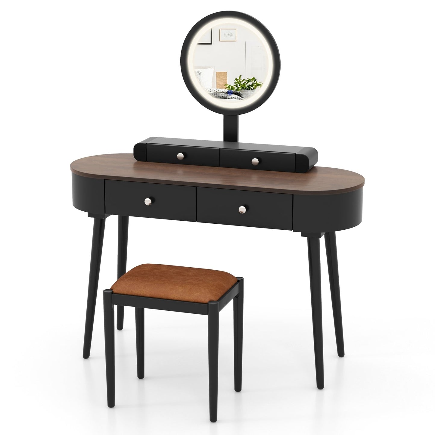 Makeup Vanity Table Set with LED Mirror and 3 Spacious Drawers-Black, Black & Brown Makeup Vanities   at Gallery Canada