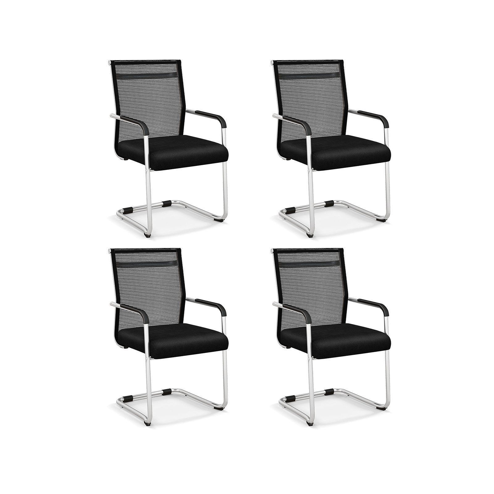 Office Guest Chairs Set of 4 with Metal Sled Base and Armrests, Black Conference Chairs   at Gallery Canada