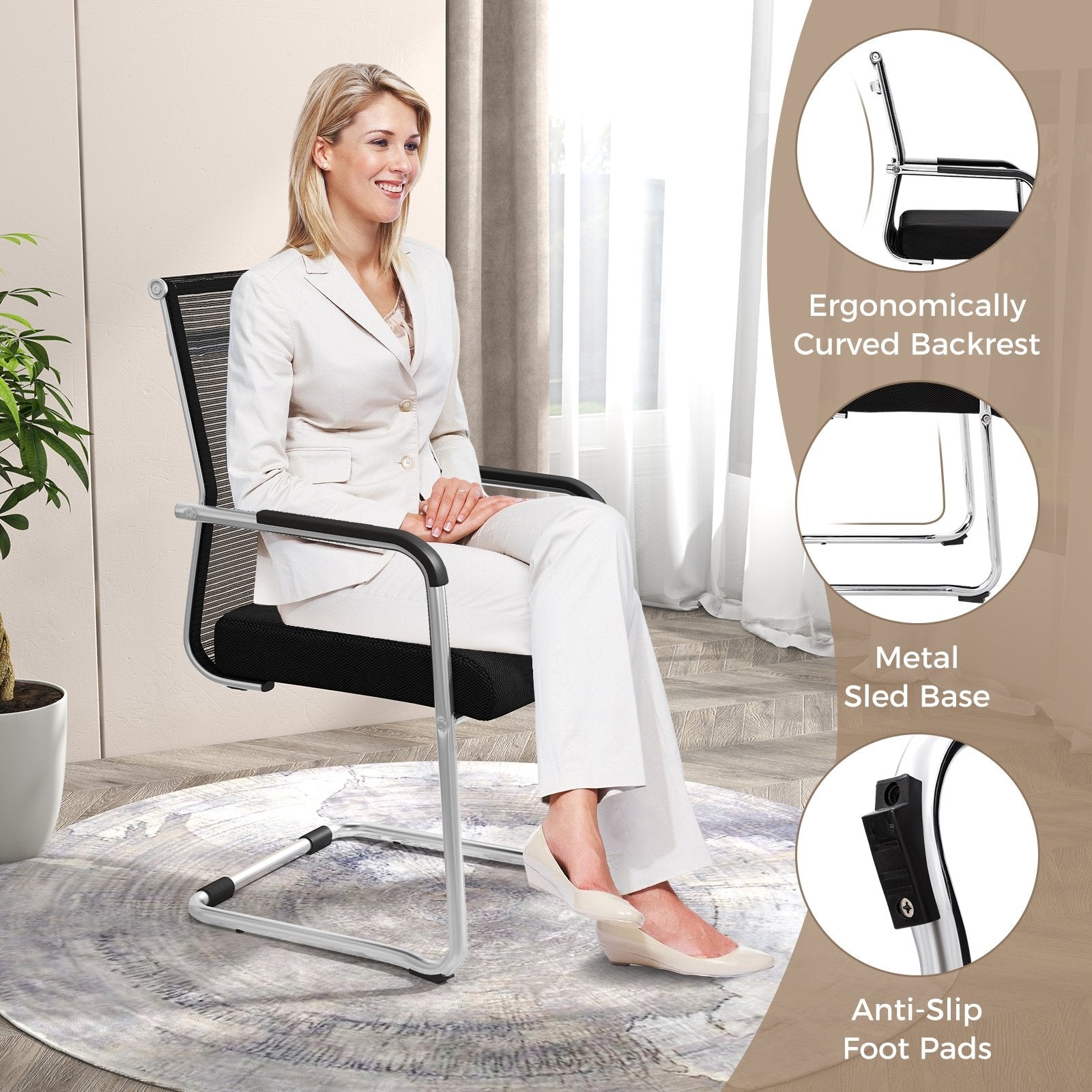 Office Guest Chairs Set of 4 with Metal Sled Base and Armrests, Black Conference Chairs   at Gallery Canada