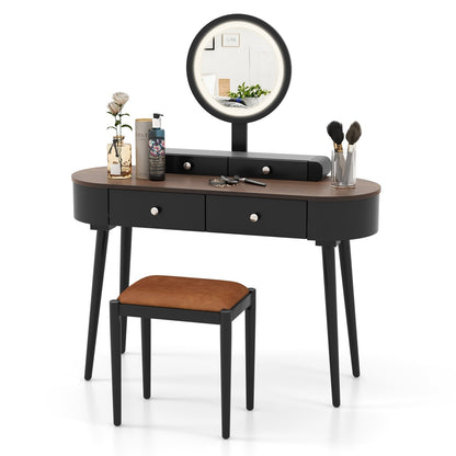 Makeup Vanity Table Set with LED Mirror and 3 Spacious Drawers-Black, Black & Brown Makeup Vanities   at Gallery Canada