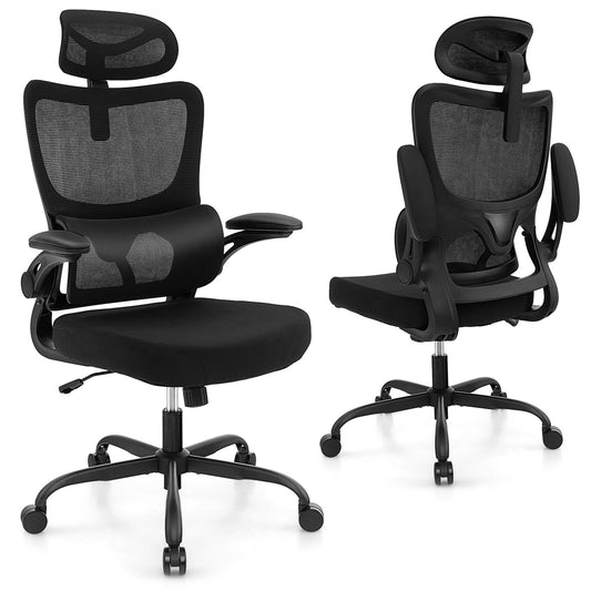 Mesh Office Chair with Adaptive Lumbar Support  Flip-up Armrests  Reclining Backrest, Black Ergonomic Chairs   at Gallery Canada