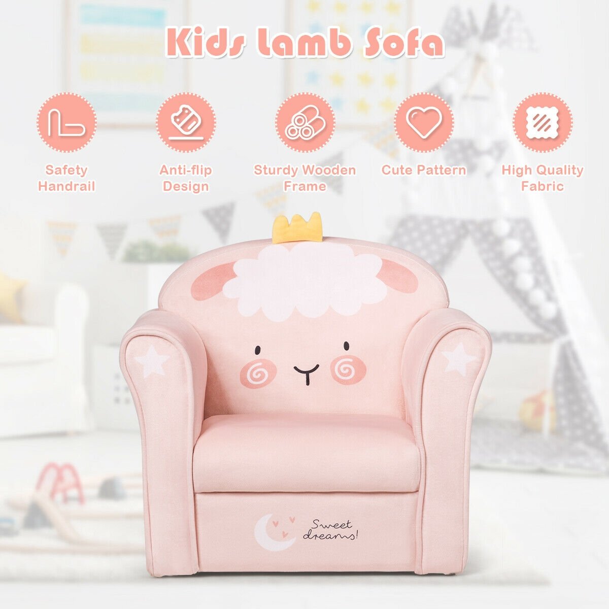 Kids Lamb Sofa Children Armrest Couch, Pink Kids Chairs & Seating   at Gallery Canada