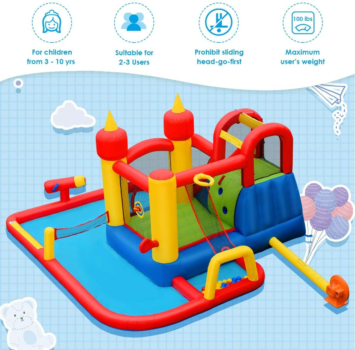 Inflatable Water Slide Jumper Bounce House with Ocean Ball without Blower, Black Bounce House at Gallery Canada