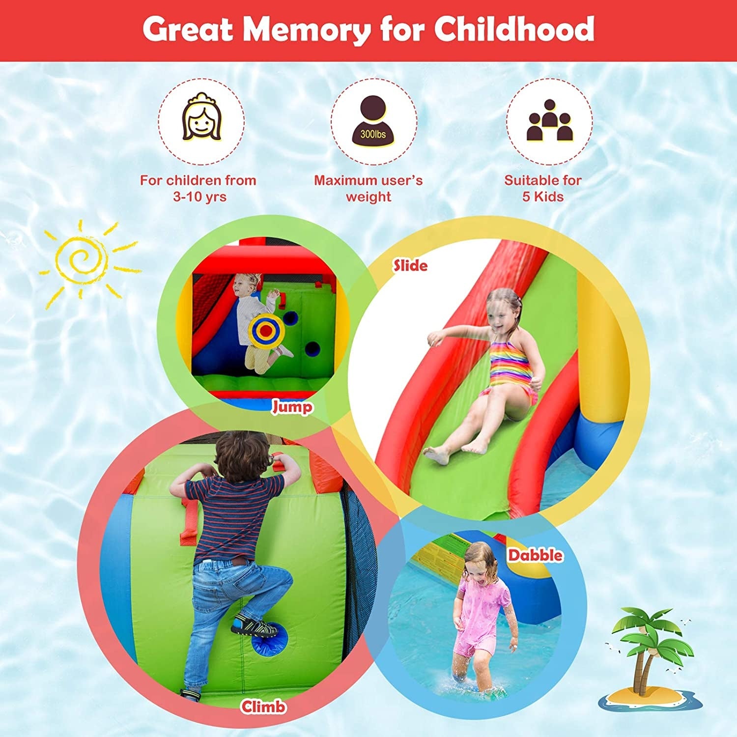 Inflatable Water Slide Jumper Bounce House with Ocean Ball without Blower, Black Bounce House at Gallery Canada