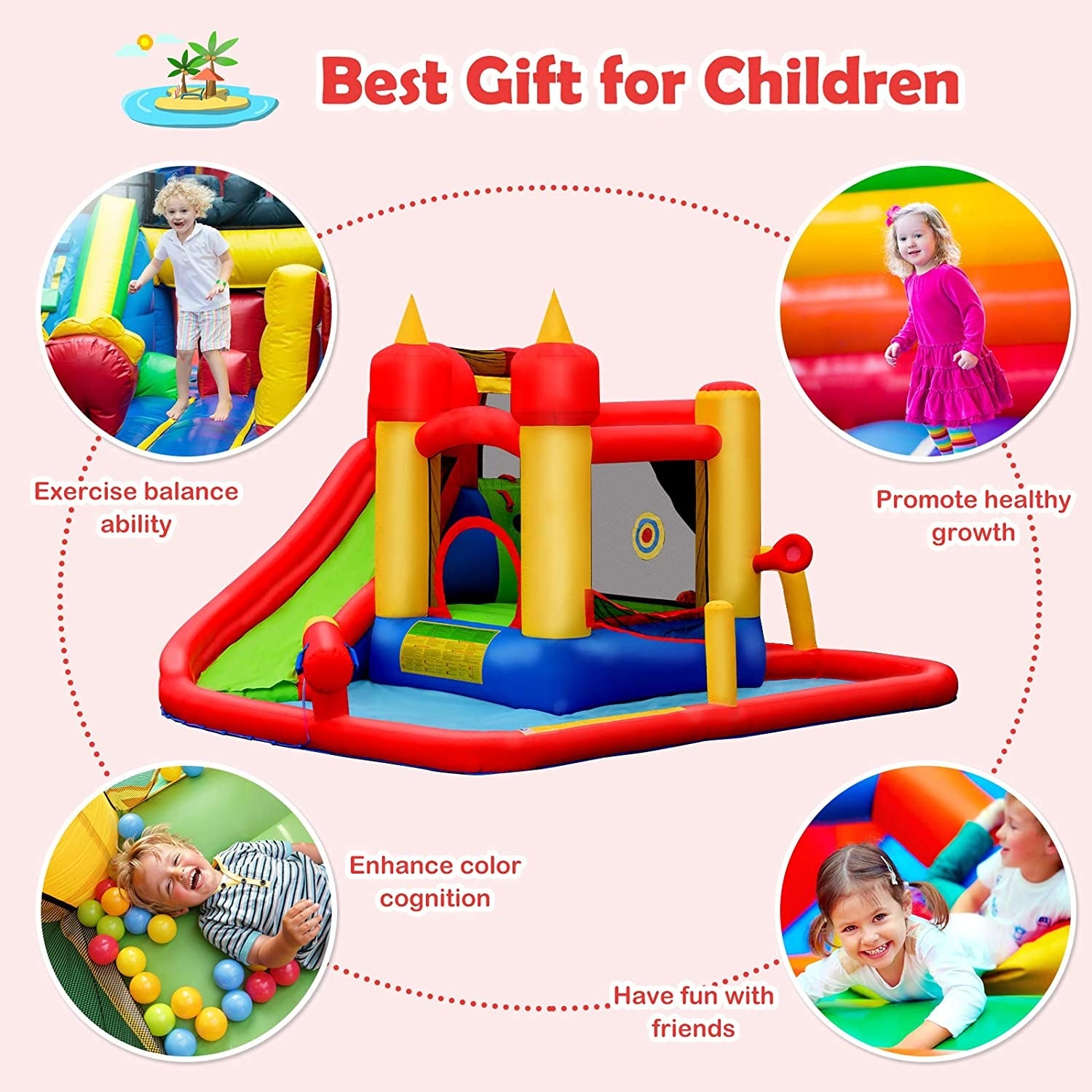 Inflatable Water Slide Jumper Bounce House with Ocean Ball without Blower, Black Bounce House at Gallery Canada