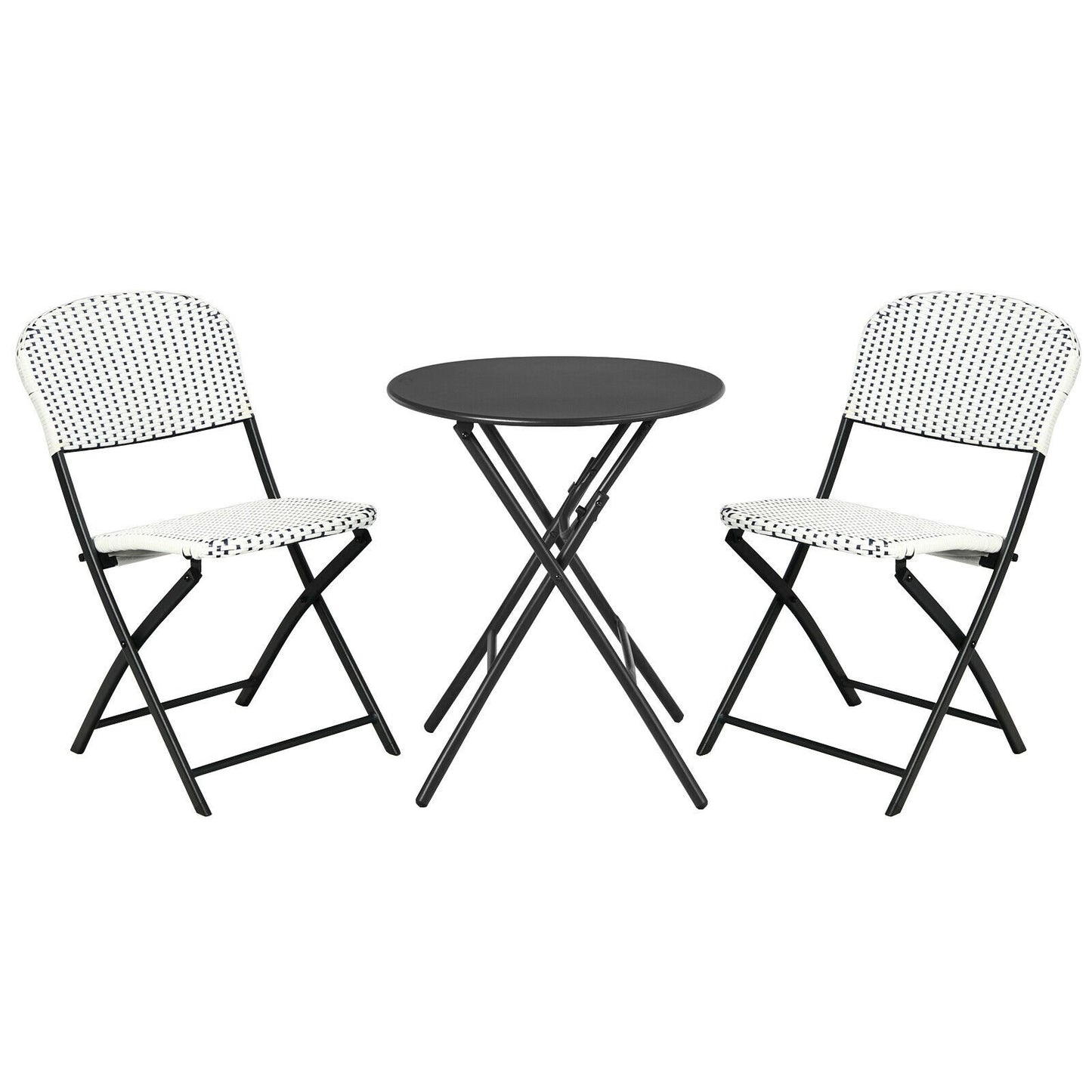 3 Pieces Patio Rattan Bistro Set with Round Dining Table and 2 Chairs, Black & White Patio Conversation Sets   at Gallery Canada