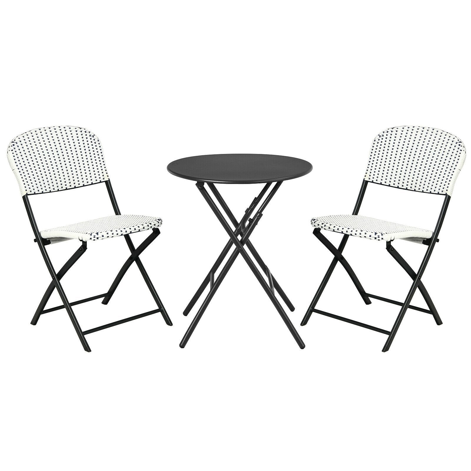 3 Pieces Patio Rattan Bistro Set with Round Dining Table and 2 Chairs, Black & White Patio Conversation Sets   at Gallery Canada