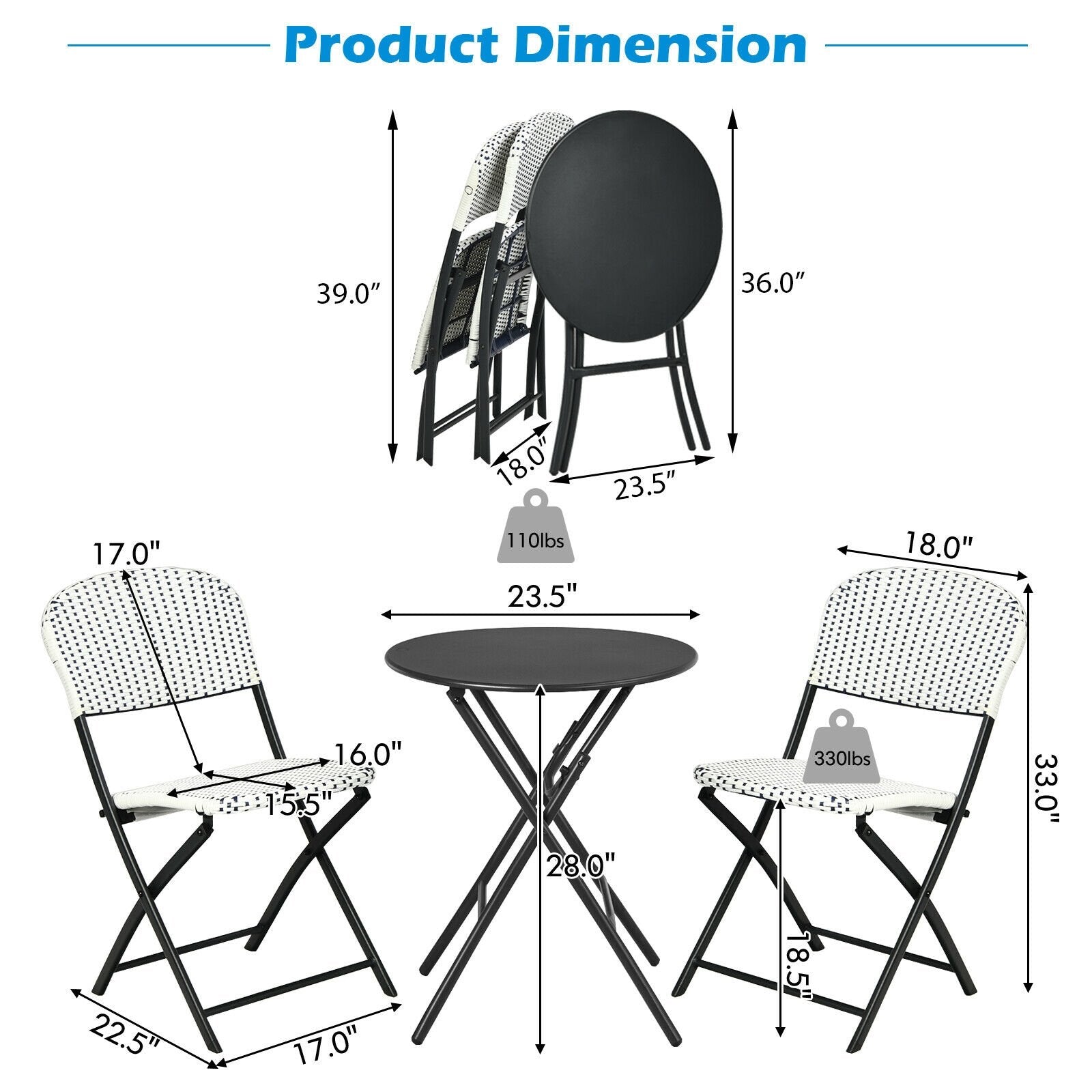 3 Pieces Patio Rattan Bistro Set with Round Dining Table and 2 Chairs, Black & White Patio Conversation Sets   at Gallery Canada