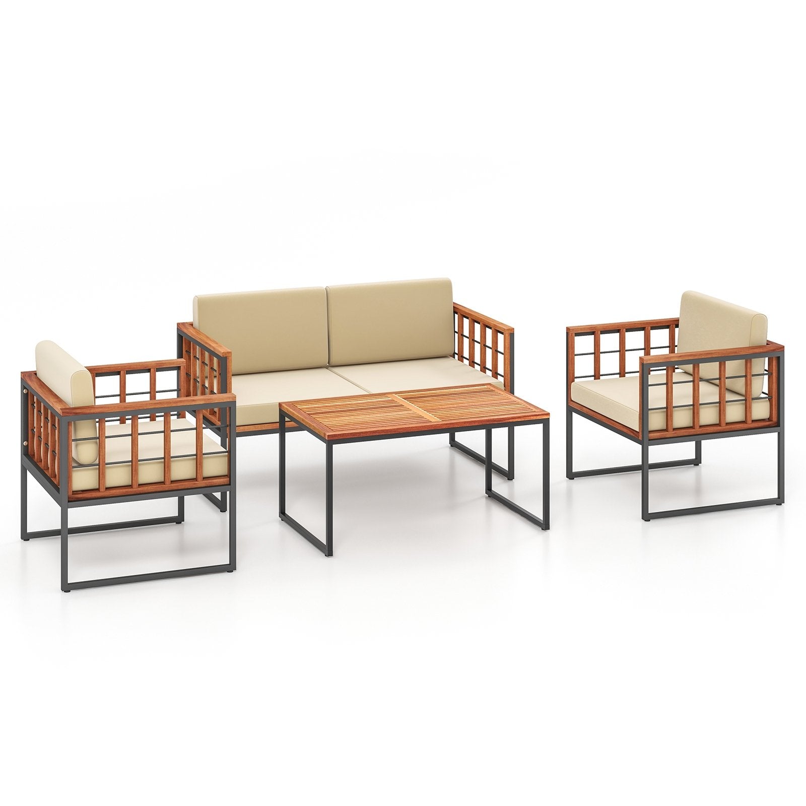 4 Pieces Acacia Wood Outdoor Sofa Set for Balcony  Porch  Backyard  Poolside Outdoor Sectionals   at Gallery Canada