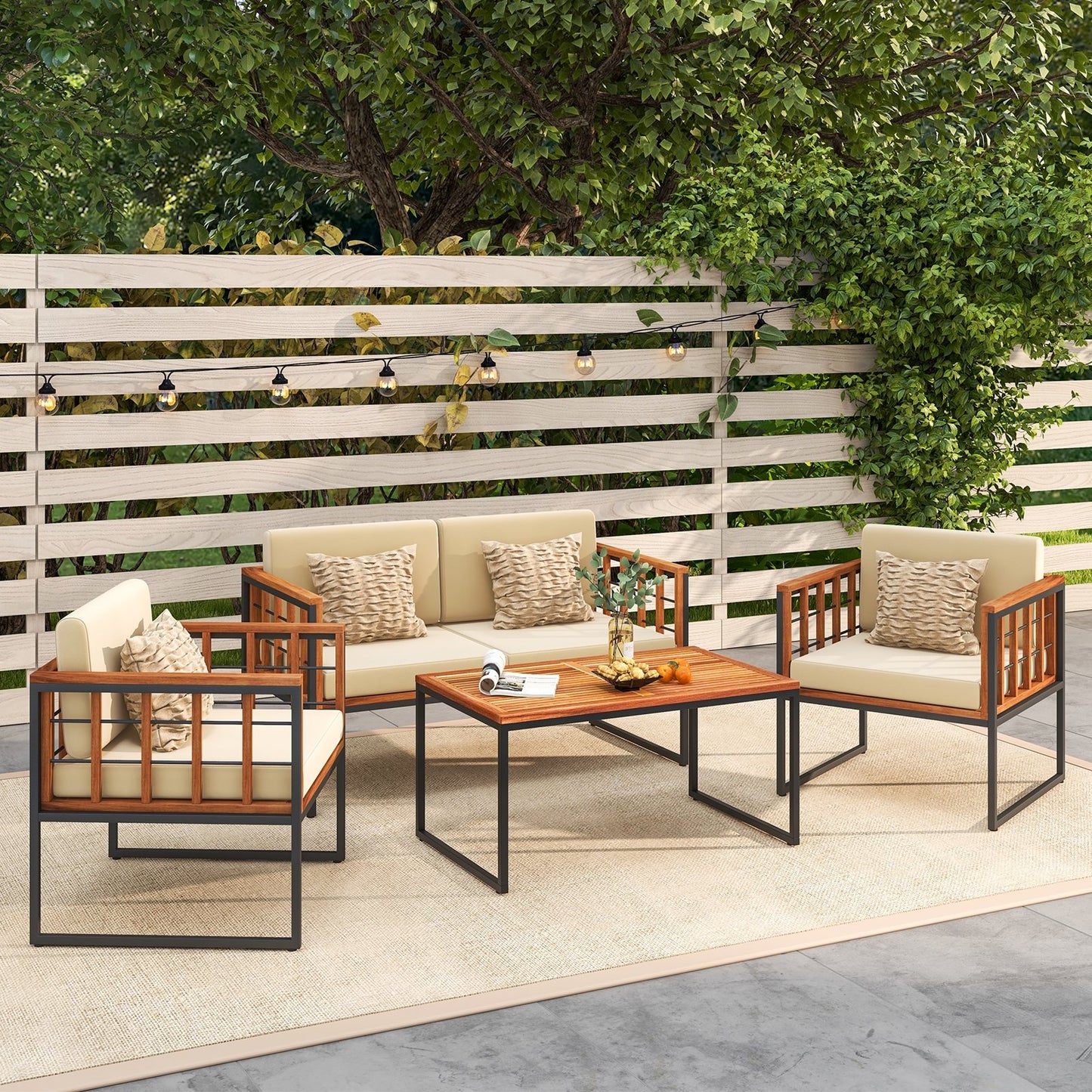 4 Pieces Acacia Wood Outdoor Sofa Set for Balcony  Porch  Backyard  Poolside Outdoor Sectionals   at Gallery Canada