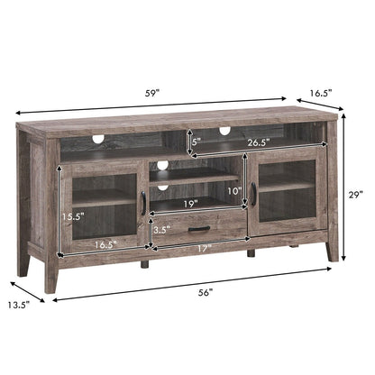 Tall TV Stand with Glass Storage and Drawer, Walnut - Gallery Canada