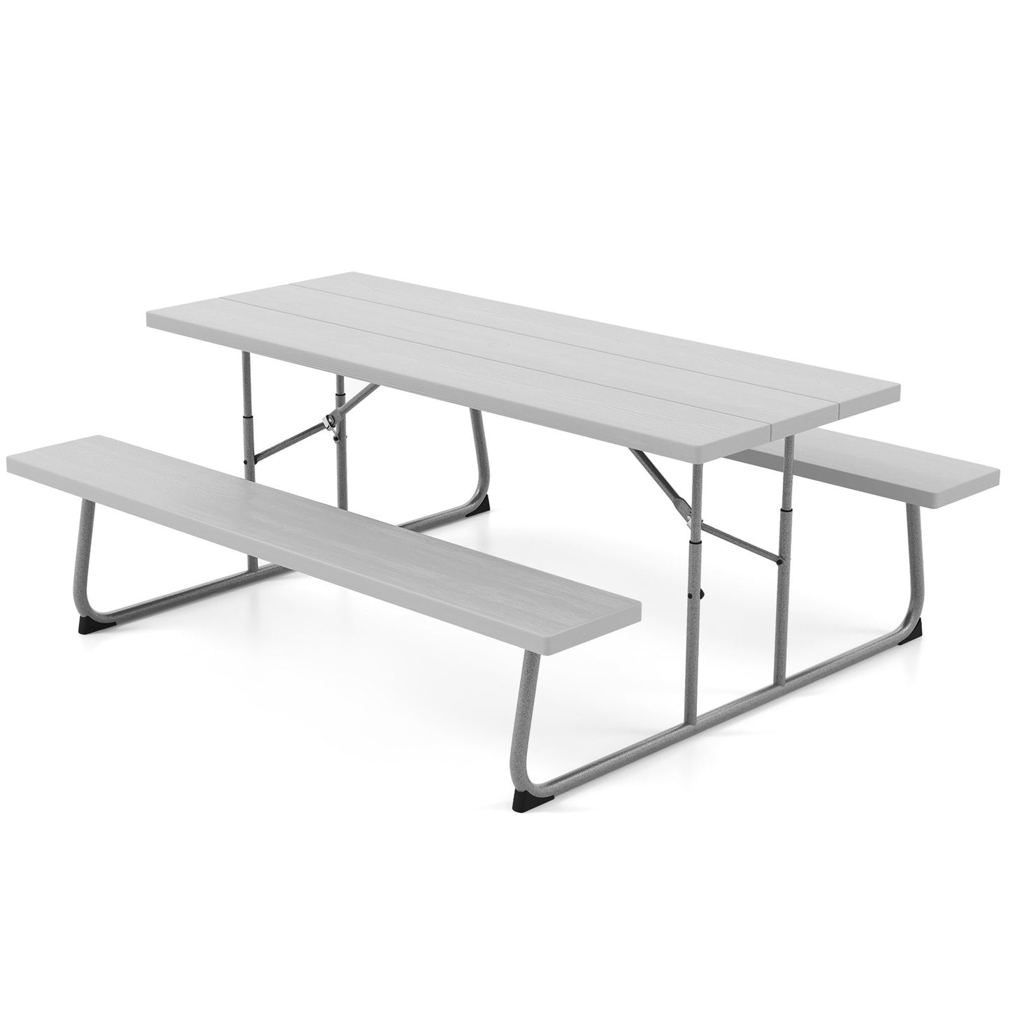 Folding Picnic Table Set with Metal Frame and All-Weather HDPE Tabletop  Umbrella Hole, Gray Outdoor Seating & Patio Chairs   at Gallery Canada