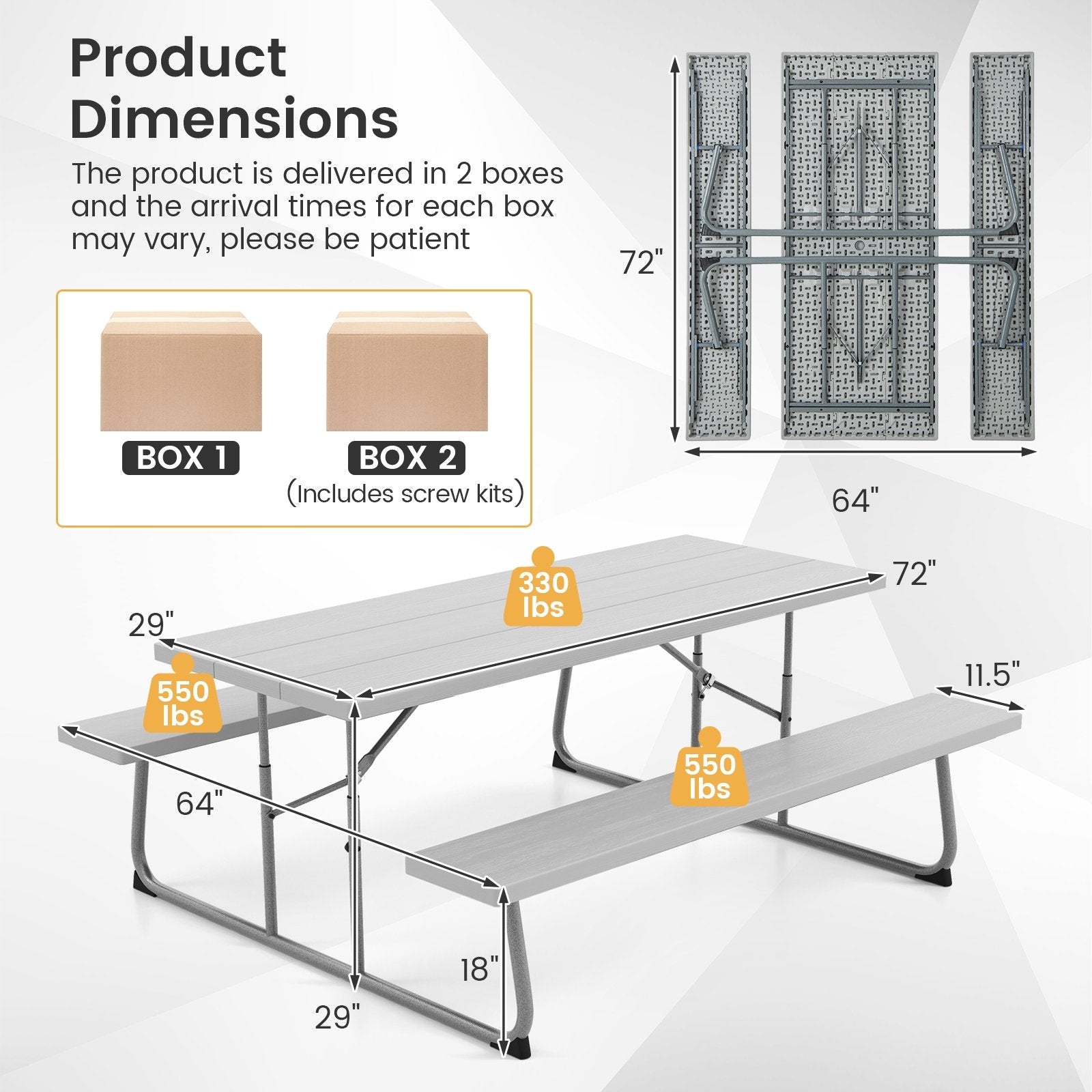 Folding Picnic Table Set with Metal Frame and All-Weather HDPE Tabletop  Umbrella Hole, Gray Outdoor Seating & Patio Chairs   at Gallery Canada