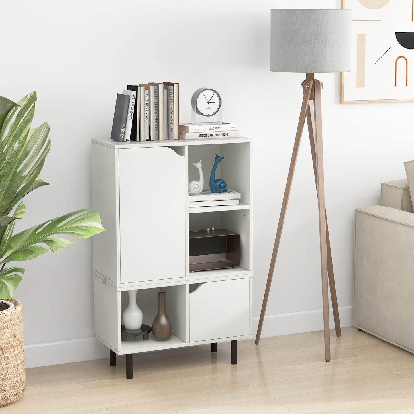 Stackable Bookcase with Adjustable Shelf and Cubes, White Bookcases   at Gallery Canada