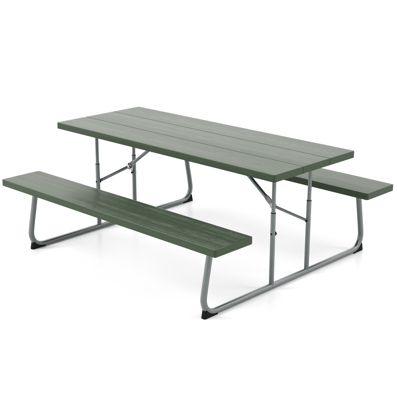 Folding Picnic Table Set with Metal Frame and All-Weather HDPE Tabletop  Umbrella Hole, Green Outdoor Seating & Patio Chairs   at Gallery Canada