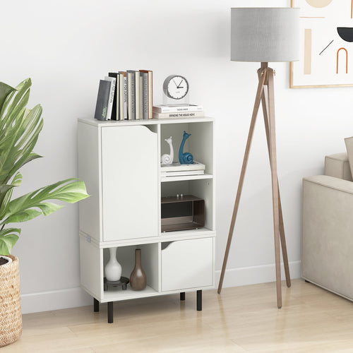 Stackable Bookcase with Adjustable Shelf and Cubes, White