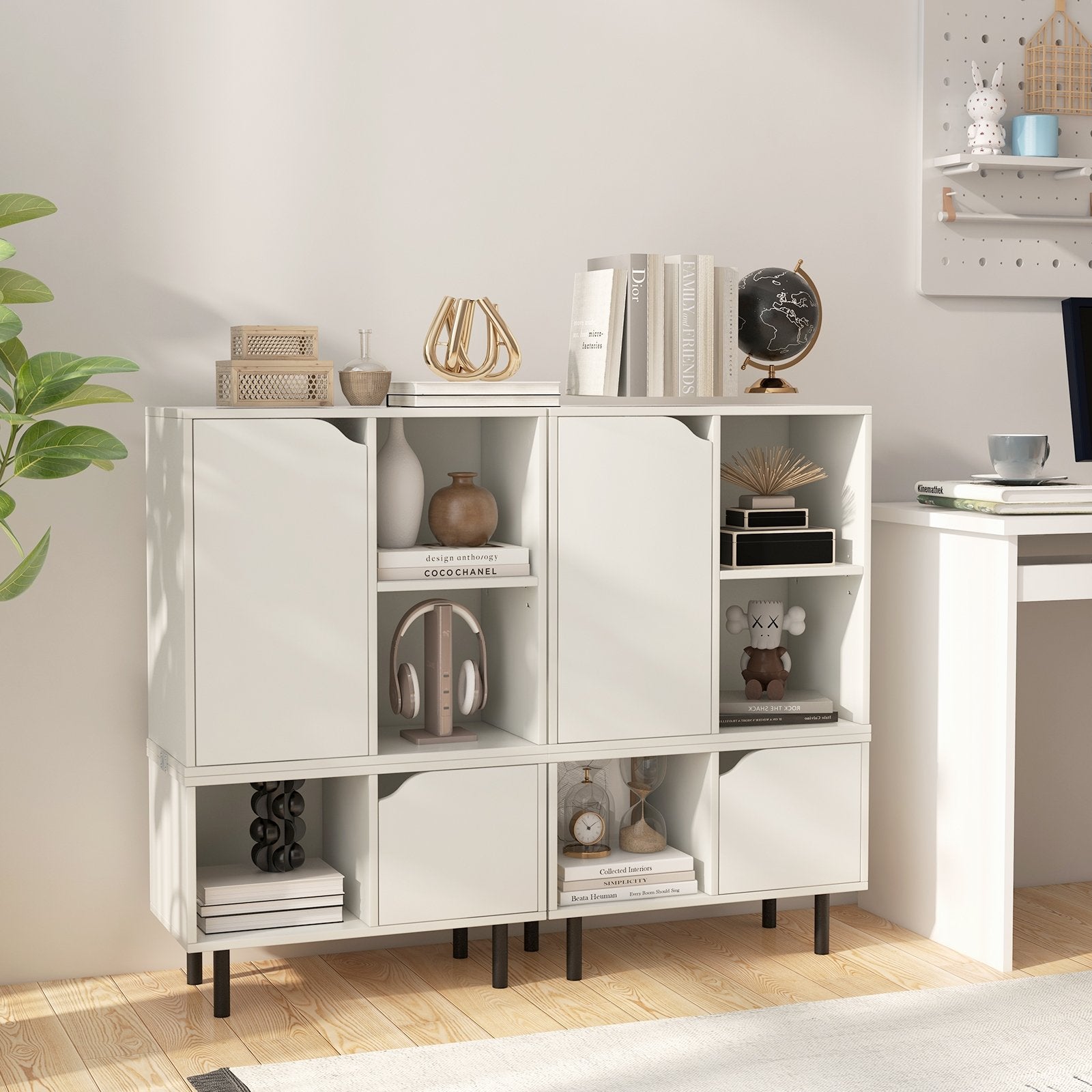 Stackable Bookcase with Adjustable Shelf and Cubes, White Bookcases   at Gallery Canada