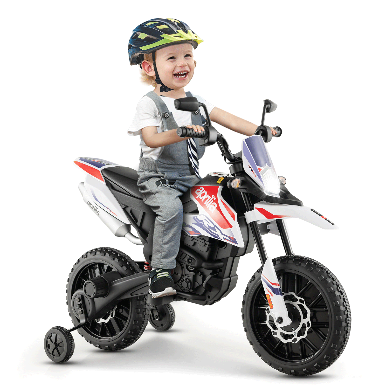 Aprilia Licensed Kids Ride On Motorcycle with 2 Training Wheels, White Powered Ride On Toys   at Gallery Canada