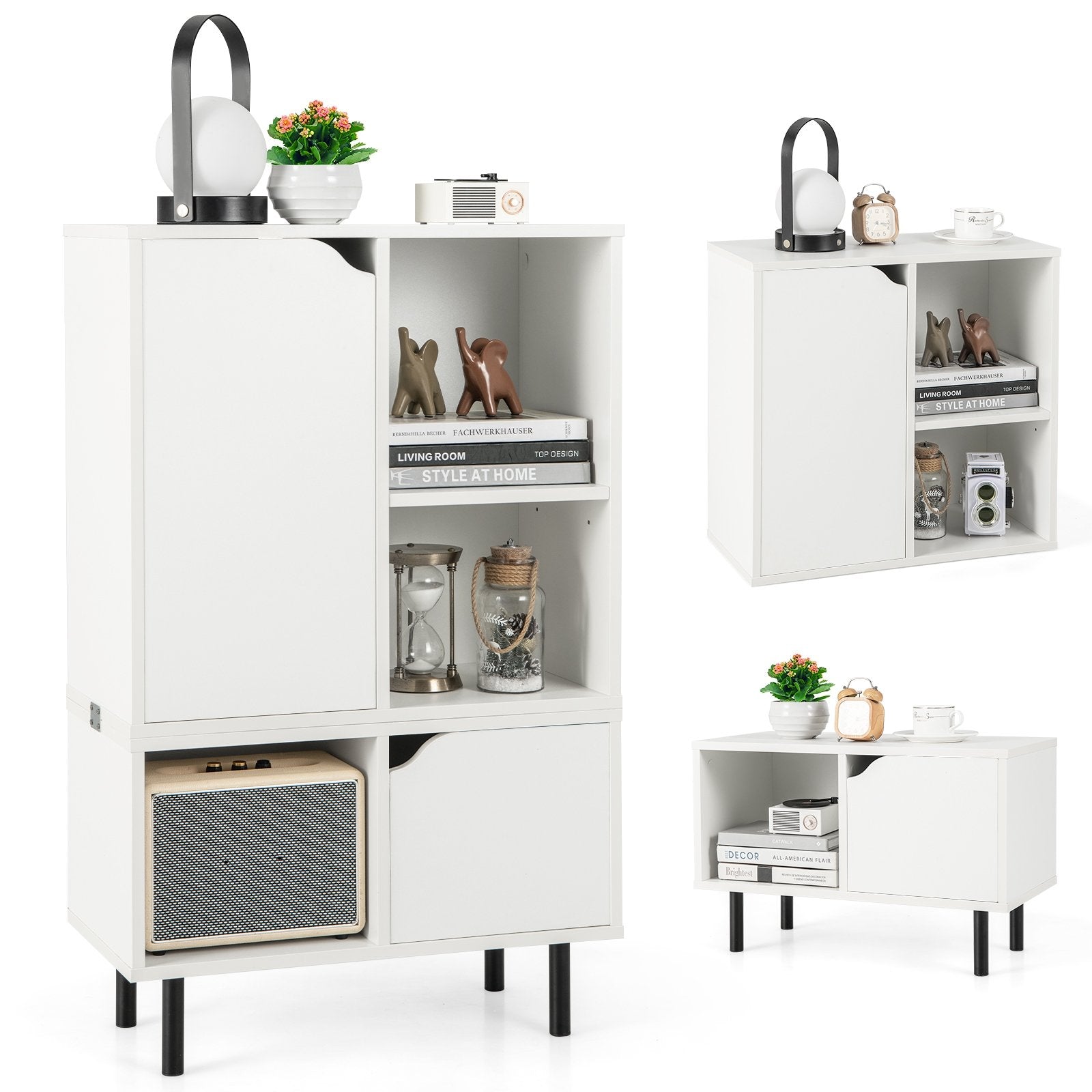 Stackable Bookcase with Adjustable Shelf and Cubes, White Bookcases   at Gallery Canada