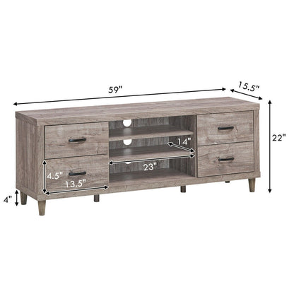 Retro Wooden TV Stand with 3 Open Shelves and 4 Drawers, Gray Entertainment Centers & TV Stands   at Gallery Canada