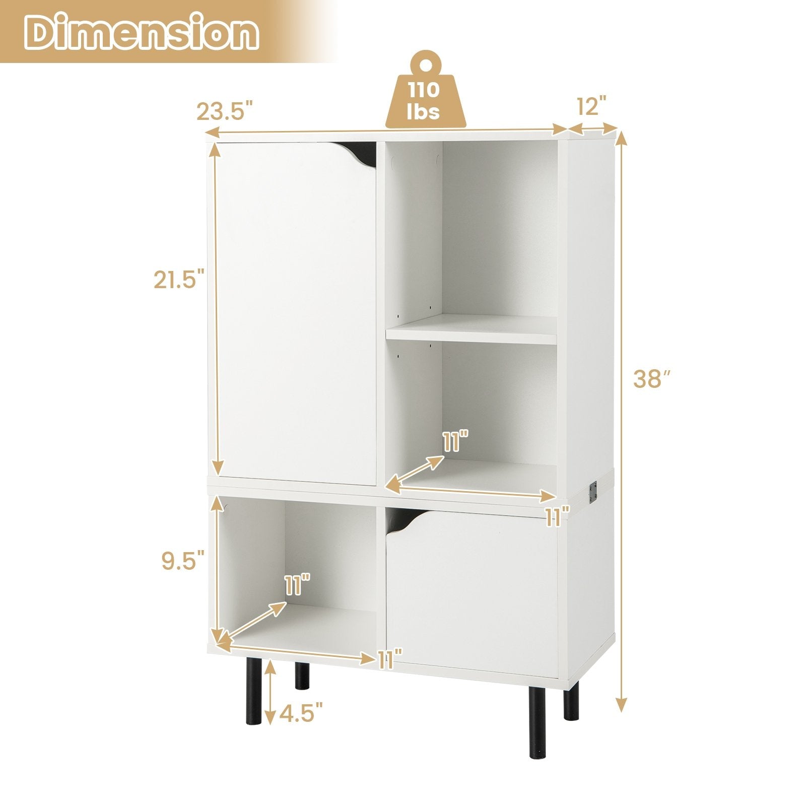 Stackable Bookcase with Adjustable Shelf and Cubes, White Bookcases   at Gallery Canada